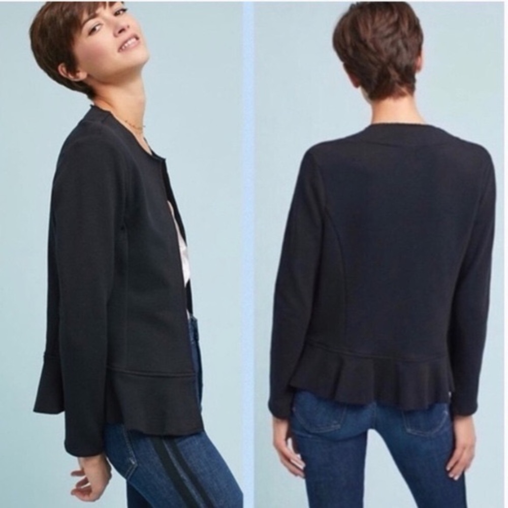 Dolan Anthropologie Black French Terry Ruffle Blazer